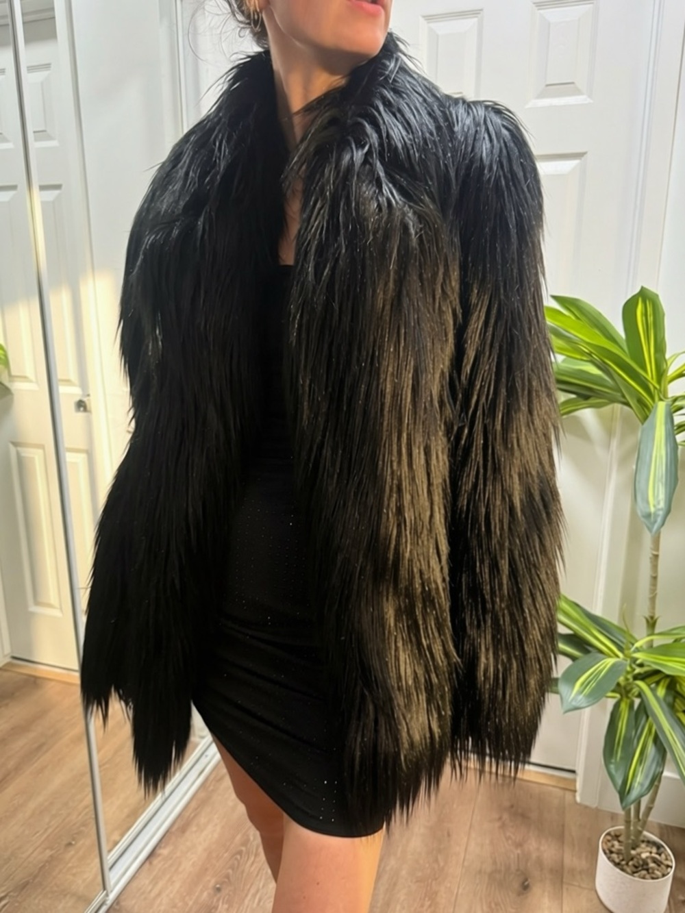 Stella McCartney black faux fur coat AUTHENTIC